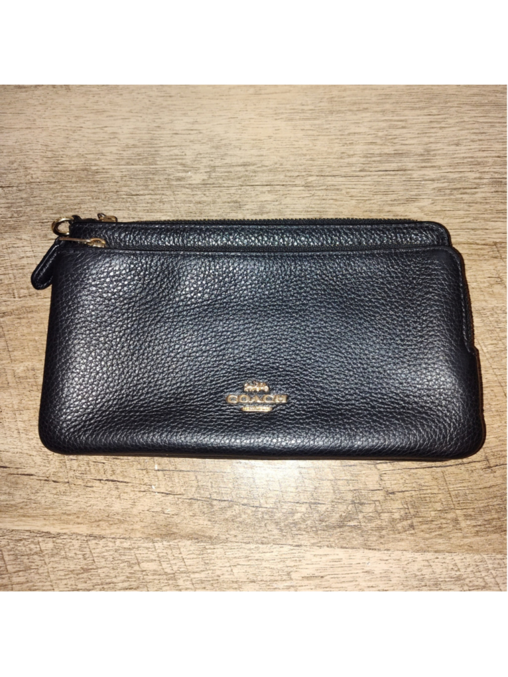 Women's Coach Black Leather Double Zip Wallet One Size